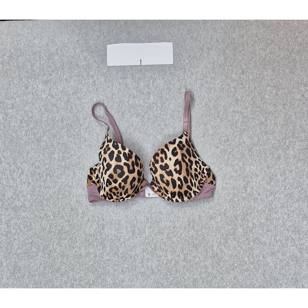 PINK Women Bra 32C Brown Animal Print T Shirt Underwired Lightly Lined